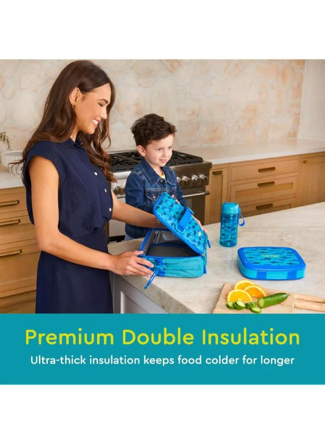 بنتجو Kids Prints Lunch Bagdouble Insulated, Durable, Water - Resistant Fabric With Interior And Exterior Zippered Pockets And External Bottle Holder - Ideal For Children of All Ages (Shark)
