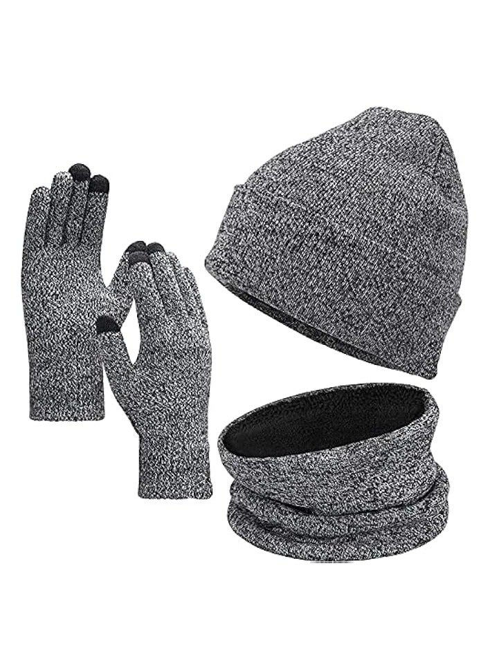 PROMASS Winter Beanie Hat Scarf Touchscreen Gloves Set Knit Thick Fleece Lined Warm Touchscreen Gloves Beanie Scarf Set for Men and Women. Women Winter Hats 3-Piece Warmer Set, One Size - Image 1