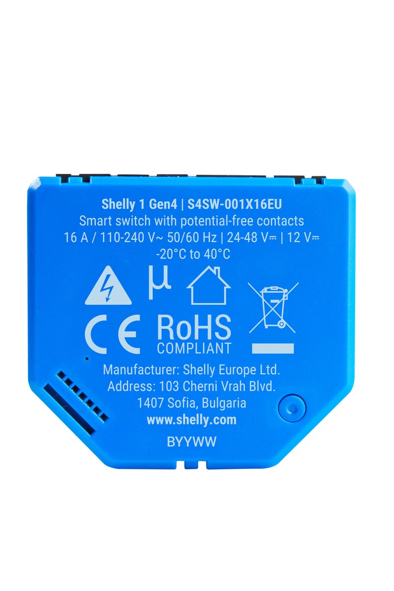 شيلي Shelly 1 Gen4 WiFi Smart Relay Switch, 1 Channel 16A, Compact Size for Retrofit Installations, App Control, Compatible with Voice Assistance, No Hub Needed - Image 2