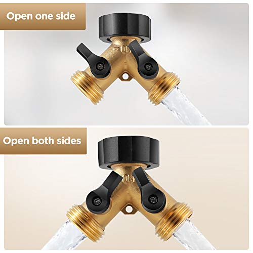IPOW Solid Brass Body Backyard 2 Way Y Valve Garden Hose Connector Splitter Adapter + Extra 4 Rubber Hose Washers with Comfort Grip, 2 Pack - Image 4