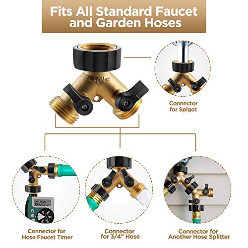 IPOW Solid Brass Body Backyard 2 Way Y Valve Garden Hose Connector Splitter Adapter + Extra 4 Rubber Hose Washers with Comfort Grip, 2 Pack - Image 3