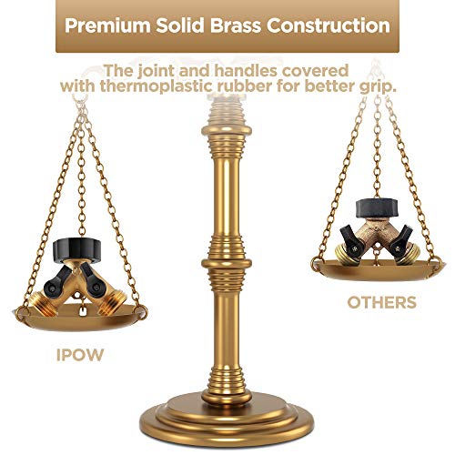 IPOW Solid Brass Body Backyard 2 Way Y Valve Garden Hose Connector Splitter Adapter + Extra 4 Rubber Hose Washers with Comfort Grip, 2 Pack - Image 5