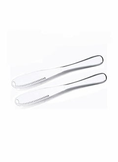 KASTWAVE 2 Packs Stainless Steel Butter Spreader Knife with Serrated Edge and Shredding Slots, Easy to Curl Scoop Slice and Cut, 3 in 1 Multi-function  - Image 1