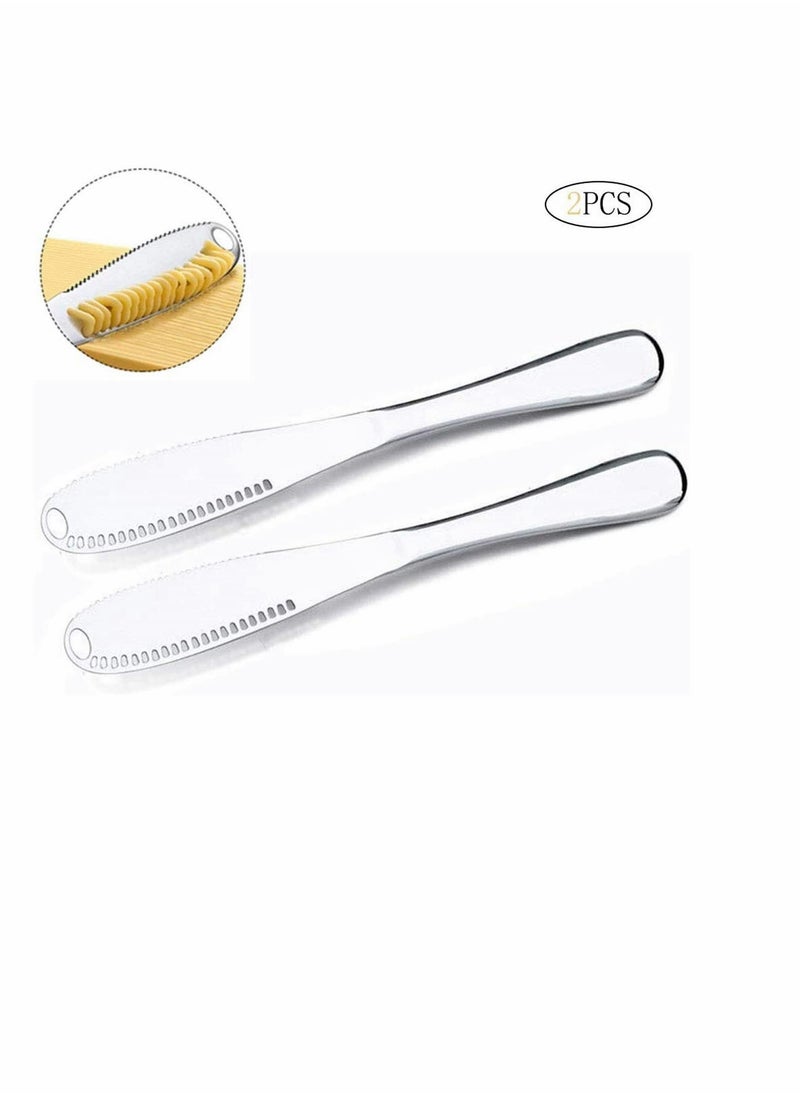KASTWAVE - 2 Packs Stainless Steel Butter Spreader Knife with Serrated Edge and Shredding Slots, Easy to Curl Scoop Slice and Cut, 3 in 1 Multi-function - Image 1