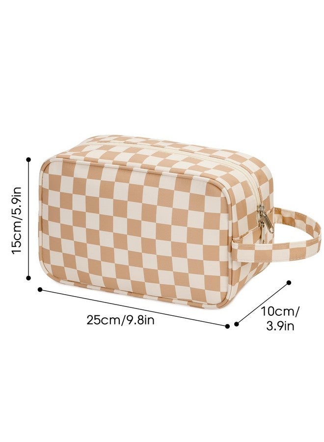 Narwey Travel Toiletry Bag For Women Traveling Dopp Kit Makeup Bag Organizer For Toiletries Accessories Cosmetics (Light Brown Checkerboard) - Image 5