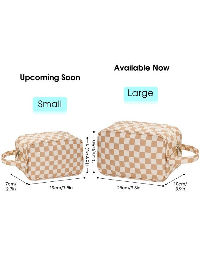 Narwey Travel Toiletry Bag For Women Traveling Dopp Kit Makeup Bag Organizer For Toiletries Accessories Cosmetics (Light Brown Checkerboard) - Image 3
