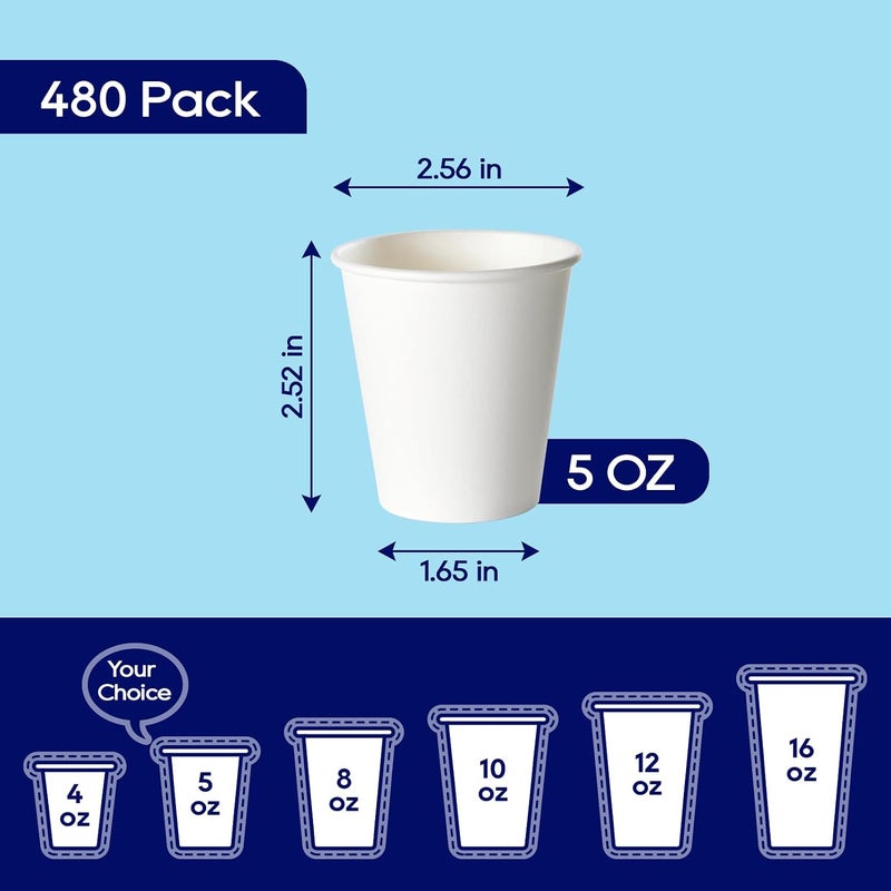 480 عبوة من أكواب ورقية disposable سعة 5 أونصة، أكواب غسول فم disposable، أكواب صغيرة disposable، أكواب ورقية صغيرة للحفلات والنزهات والشواء والسفر والمناسبات. - Image 2