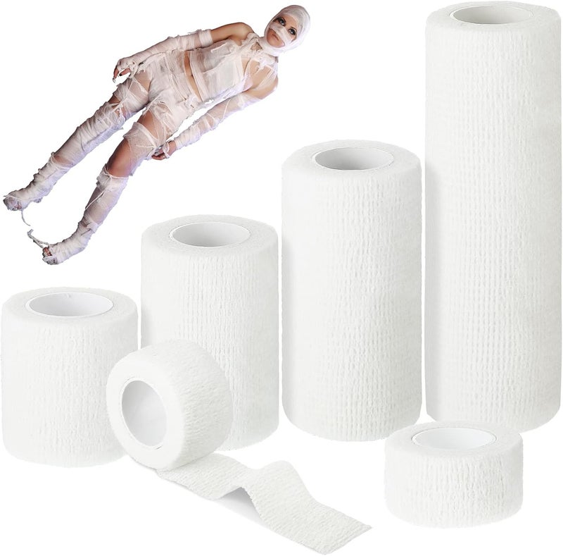 Lothee 10 Rolls 50 Yards Halloween Mummy Bandage Wrap for Costume Zombie Bandage Gauze Rolls 5 Sizes Self Adhesive Bandage Wrap Stretch Cosplay Bandages Mummy Costume Cloth Bandages - Image 1