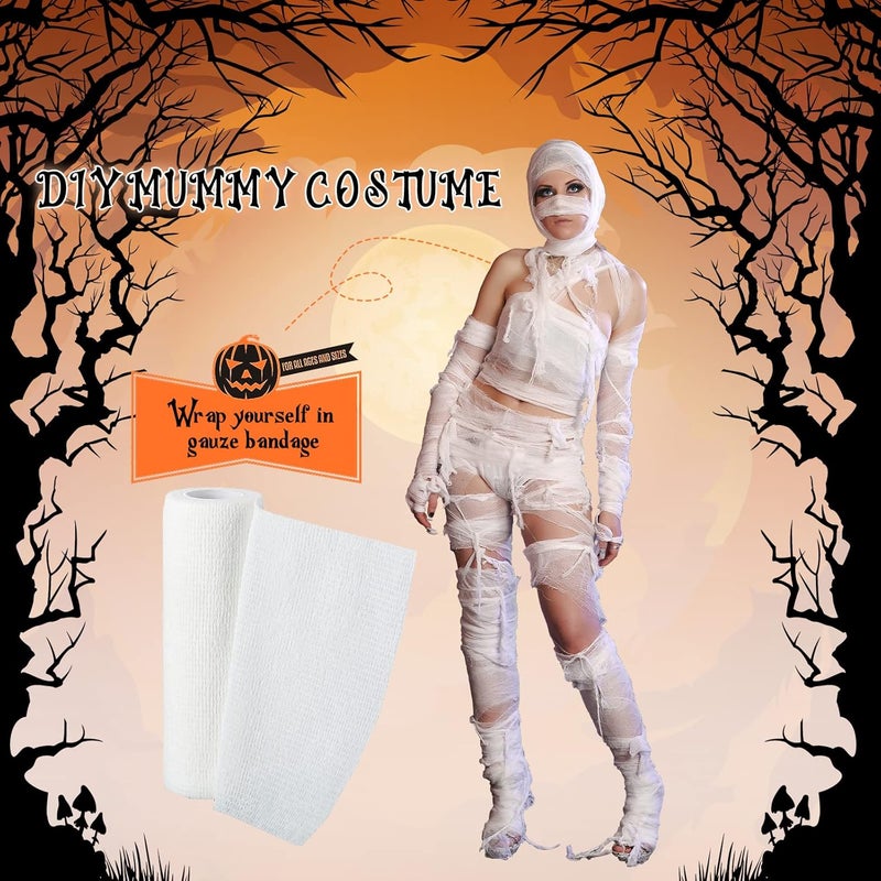 Lothee 10 Rolls 50 Yards Halloween Mummy Bandage Wrap for Costume Zombie Bandage Gauze Rolls 5 Sizes Self Adhesive Bandage Wrap Stretch Cosplay Bandages Mummy Costume Cloth Bandages - Image 2
