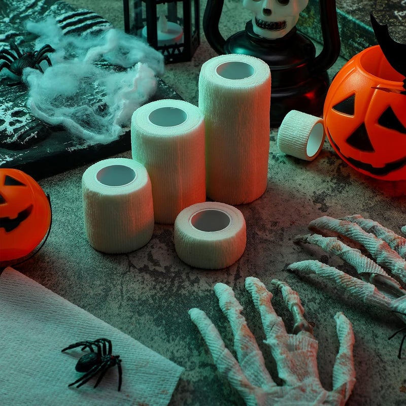 Lothee 10 Rolls 50 Yards Halloween Mummy Bandage Wrap for Costume Zombie Bandage Gauze Rolls 5 Sizes Self Adhesive Bandage Wrap Stretch Cosplay Bandages Mummy Costume Cloth Bandages - Image 5