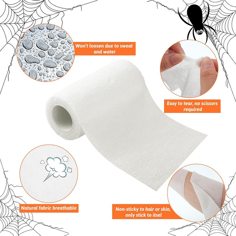 Lothee 10 Rolls 50 Yards Halloween Mummy Bandage Wrap for Costume Zombie Bandage Gauze Rolls 5 Sizes Self Adhesive Bandage Wrap Stretch Cosplay Bandages Mummy Costume Cloth Bandages - Image 4