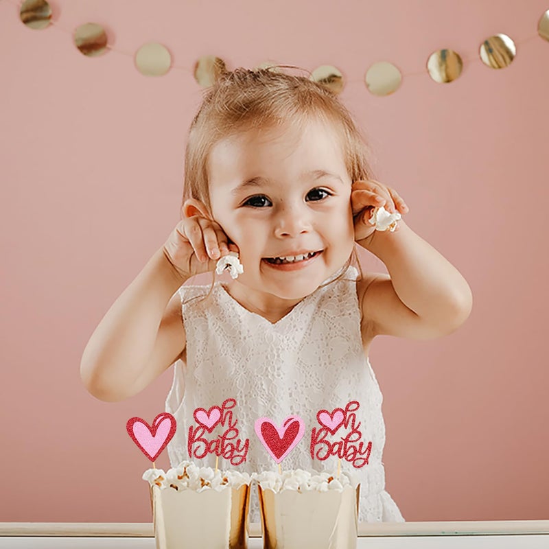 Moitkptt 24Pcs Valentine's Day Oh Baby Cupcake Toppers for Baby Shower Party Decorations  Valentine's Day Theme Baby Shower Cake Decorations (oh baby) - Image 4
