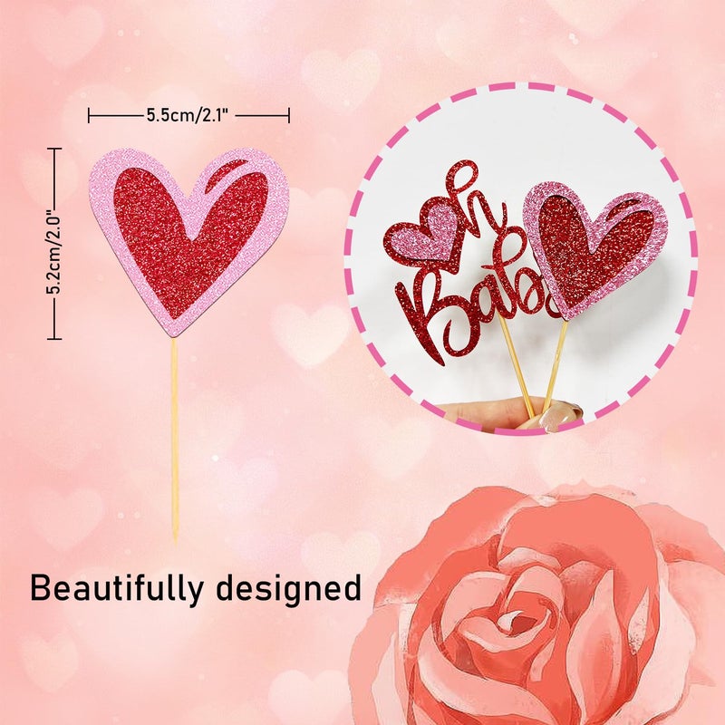Moitkptt 24Pcs Valentine's Day Oh Baby Cupcake Toppers for Baby Shower Party Decorations  Valentine's Day Theme Baby Shower Cake Decorations (oh baby) - Image 2