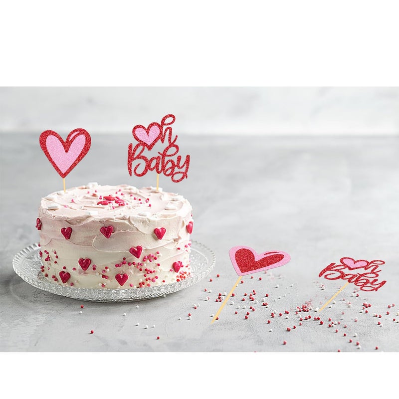 Moitkptt 24Pcs Valentine's Day Oh Baby Cupcake Toppers for Baby Shower Party Decorations  Valentine's Day Theme Baby Shower Cake Decorations (oh baby) - Image 5