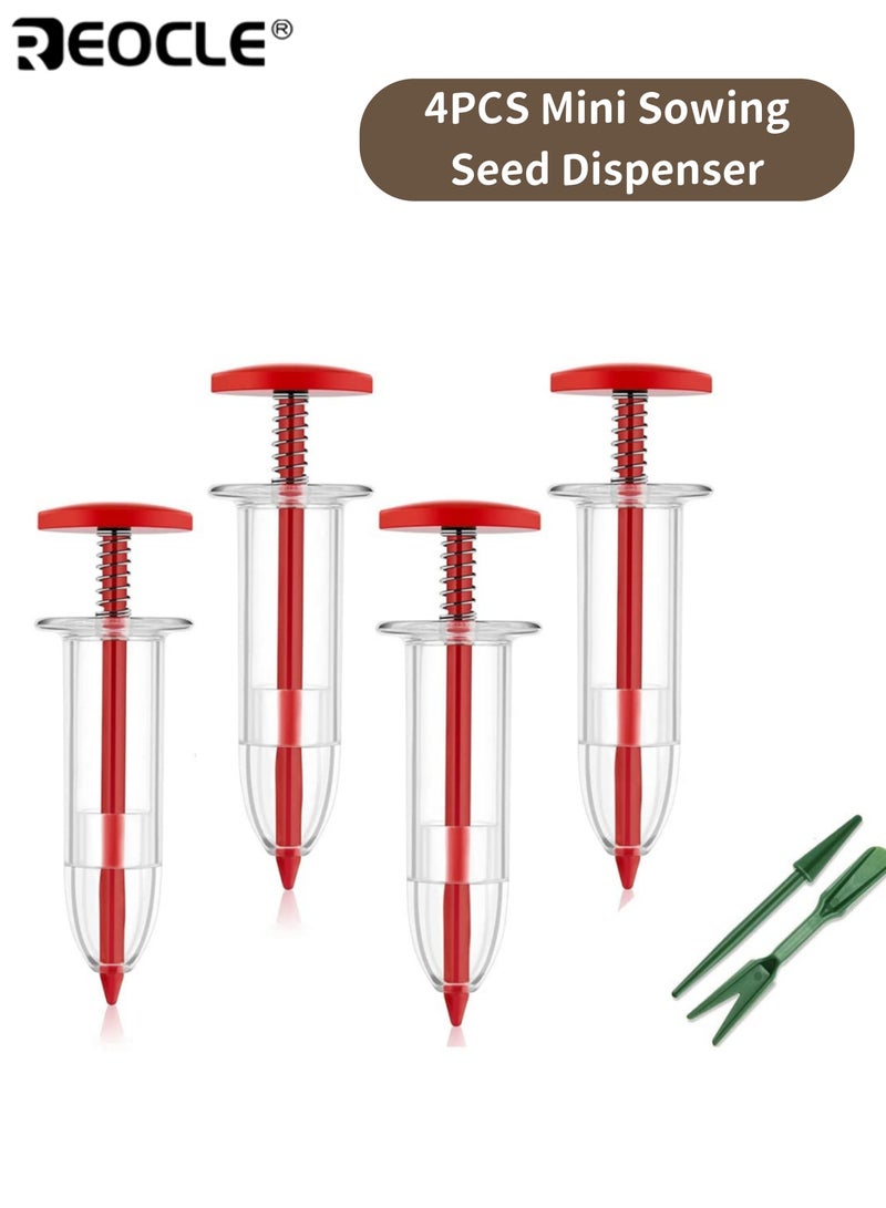 REOCLE 4PCS Mini Sowing Seed Dispenser Seed Planter Tool Handheld Seed Sower Mini Hand Seed Spreader Garden Small Seed Spreader with 1 Pair of Small Transplanting Tools Ideal for Gardeners Plant Enthusiasts - Image 1