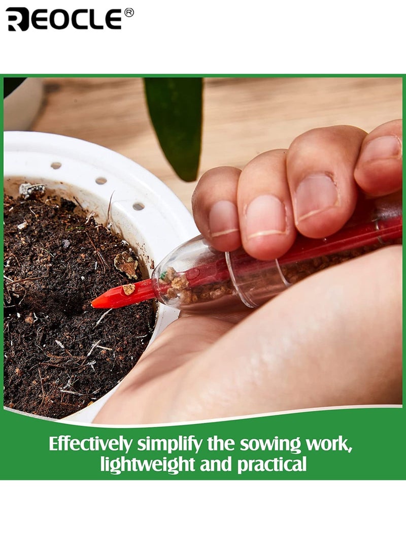 REOCLE 4PCS Mini Sowing Seed Dispenser Seed Planter Tool Handheld Seed Sower Mini Hand Seed Spreader Garden Small Seed Spreader with 1 Pair of Small Transplanting Tools Ideal for Gardeners Plant Enthusiasts - Image 3