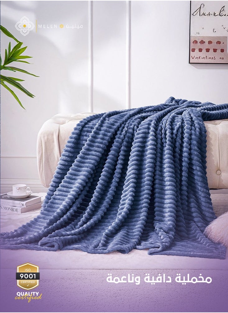 ميلين بطانية ناعمه مناسبه لكل الفصول - بطانيه شتويه ثقيلة مخمل محفور اكاسيا 200 × 230 - كحلي  - Image 3