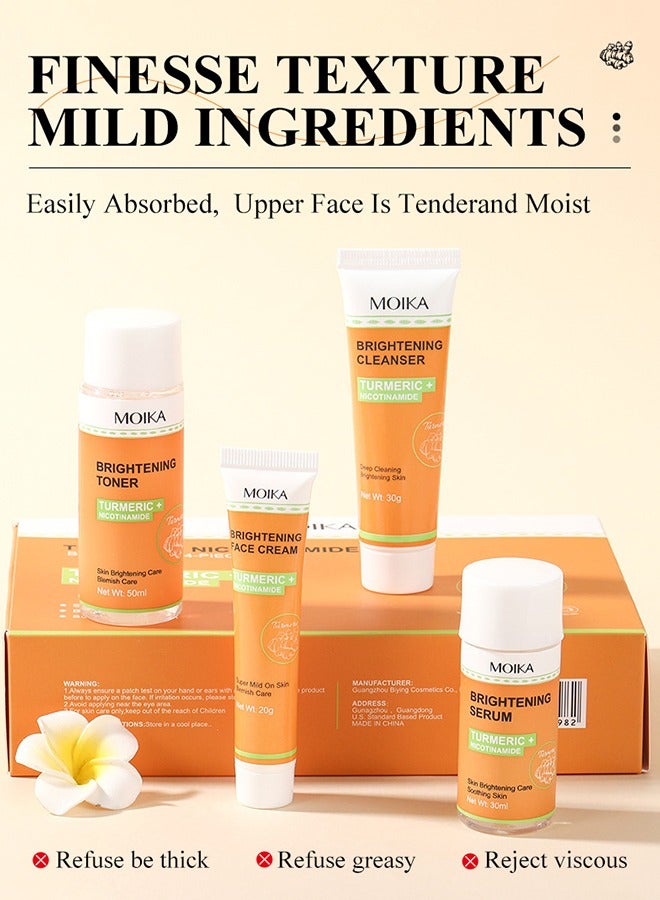 MOIKA Skin Care Set Turmeric Glow Beauty Skincare Set Include Facial Cleanser Face Cream Toner Essence Hydrating Moisturizing Gentle And Nourishing(4 Pcs Set) - Image 2