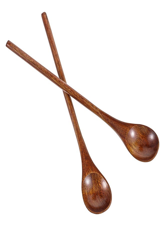 Molain 2 Pcs Long Handle Wooden Coffee Spoons, Nanmu Wooden Spoons for Honey Tea, Round Wood Teaspoon Wood Teaspoon for Mixing Stirring Eating Soup Cooking - Image 1