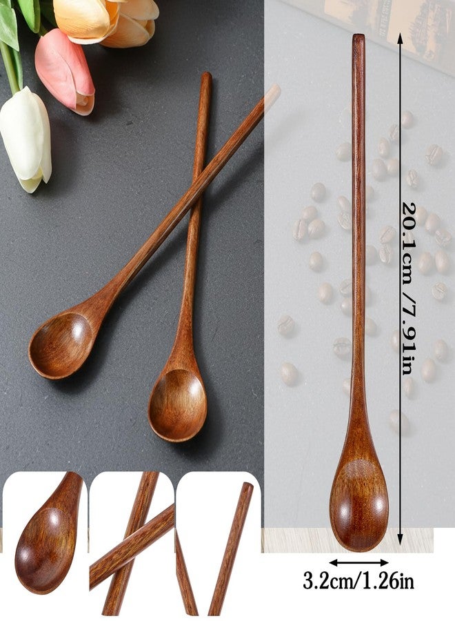 Molain 2 Pcs Long Handle Wooden Coffee Spoons, Nanmu Wooden Spoons for Honey Tea, Round Wood Teaspoon Wood Teaspoon for Mixing Stirring Eating Soup Cooking - Image 3