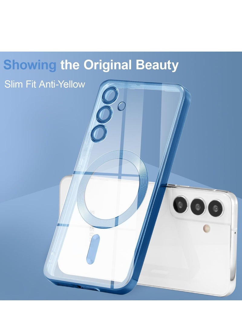 Case Magnetic Clear Case for Samsung Galaxy S24 Compatible with MagSafe Wireless Charging, Electroplated Edge Soft Slim Transparent TPU Bumper Shockproof Phone Case Cover for Samsung S24 – Blue - Image 2