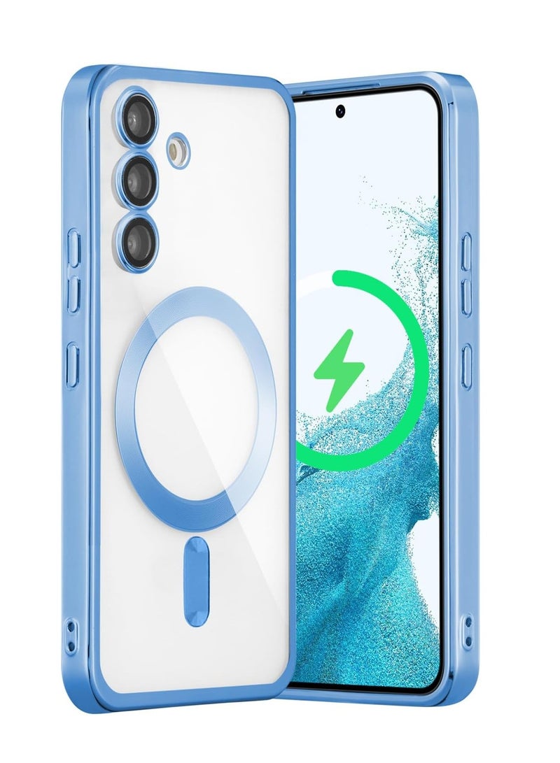 Case Magnetic Clear Case for Samsung Galaxy S24 Compatible with MagSafe Wireless Charging, Electroplated Edge Soft Slim Transparent TPU Bumper Shockproof Phone Case Cover for Samsung S24 – Blue - Image 1