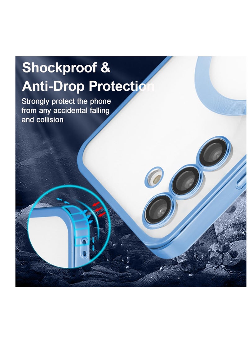 Case Magnetic Clear Case for Samsung Galaxy S24 Compatible with MagSafe Wireless Charging, Electroplated Edge Soft Slim Transparent TPU Bumper Shockproof Phone Case Cover for Samsung S24 – Blue - Image 4