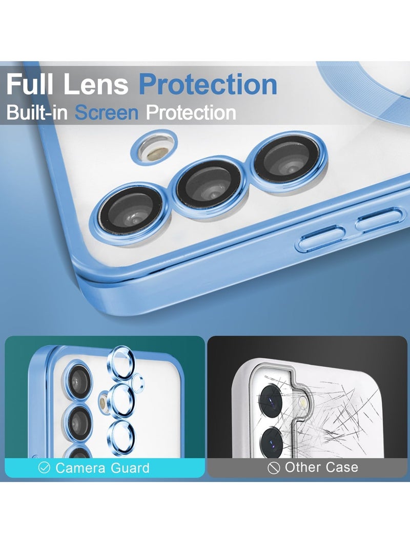 Case Magnetic Clear Case for Samsung Galaxy S24 Compatible with MagSafe Wireless Charging, Electroplated Edge Soft Slim Transparent TPU Bumper Shockproof Phone Case Cover for Samsung S24 – Blue - Image 3