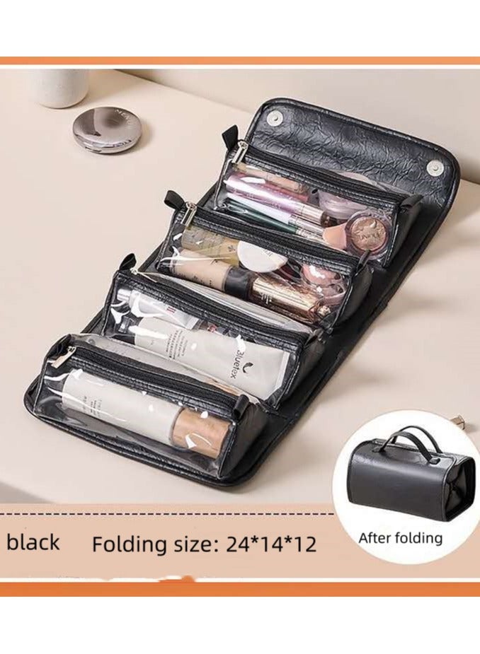 Large-capacity detachable folding makeup storage bag for washing, convenient waterproof four-in-one makeup storage bag for travel and travel (black) - Image 5