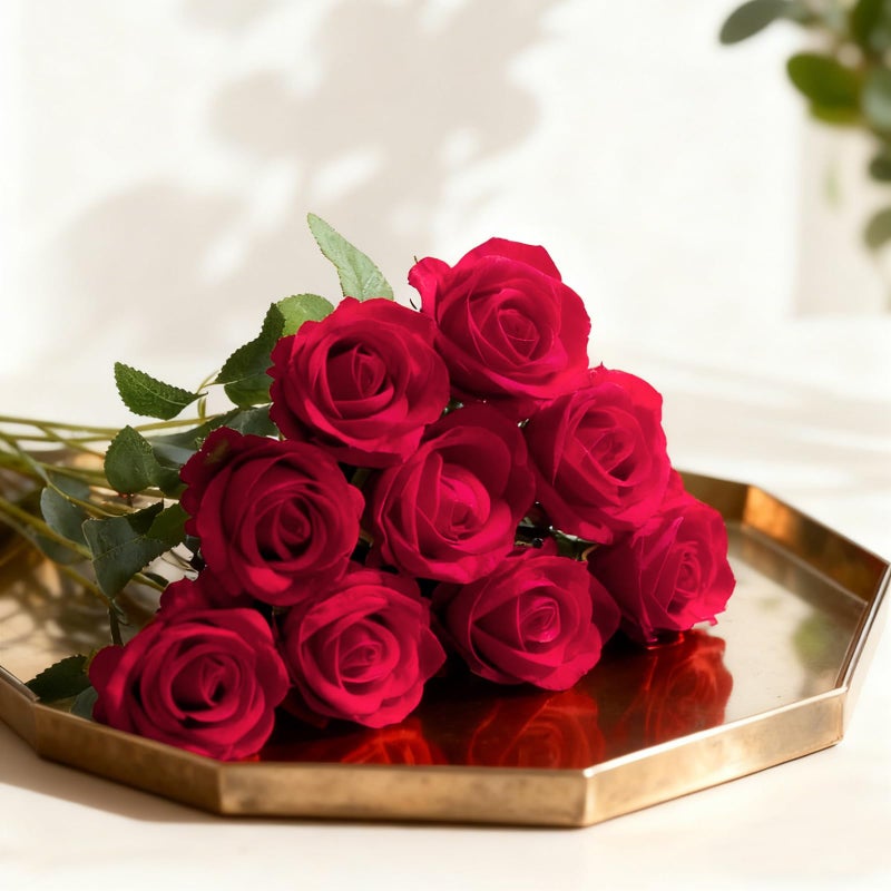 Cherica 52Pcs Red Roses Artificial Flowers with Stemsï¼ŒFake Roses Bouquet Fake Flowers Bulkï¼ŒSilk Velvet Roses for Wedding Centerpieces Arrangement Baby Shower Birthday Home Decor Gifts - Image 2