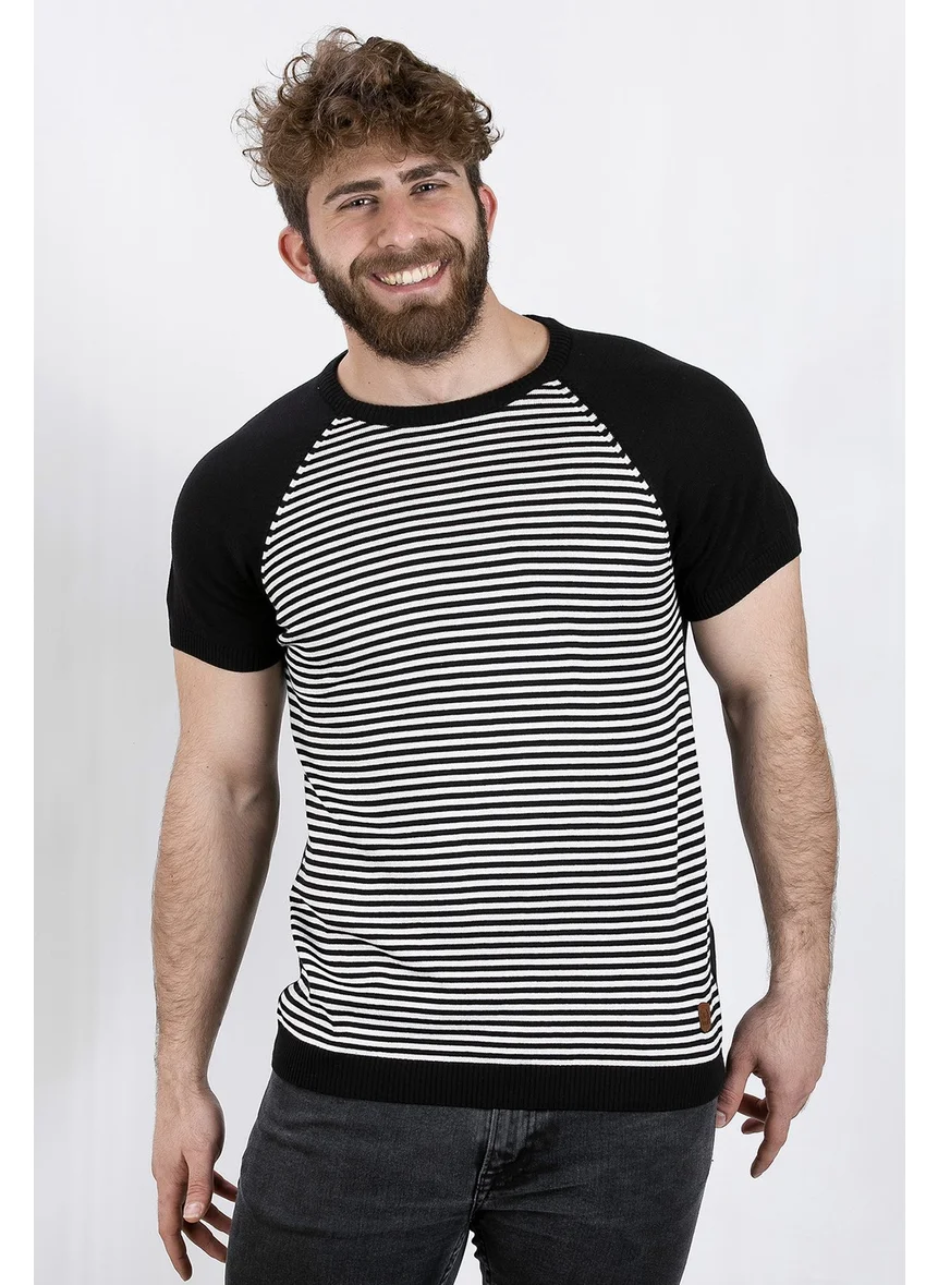 الكسندر جاردي Alexander Gardı Knitwear, Crew Neck T-shirt, Black Striped (Ag504901) Striped M