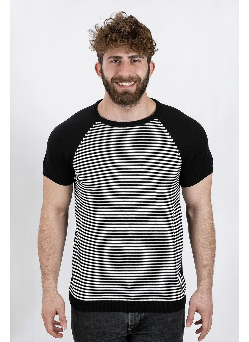 الكسندر جاردي Alexander Gardı Knitwear, Crew Neck T-shirt, Black Striped (Ag504901) Striped M