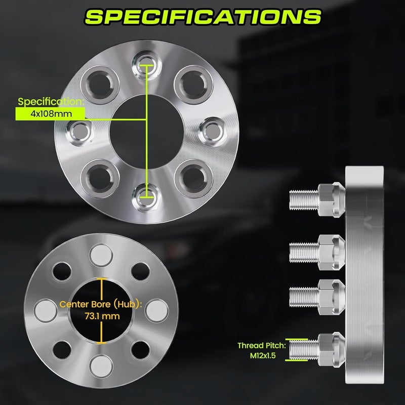 Customadeonly CMLO Performance 2 Pieces 25mm Wheel Spacers Adapters 4x108 Non-Hubcentric - Image 2