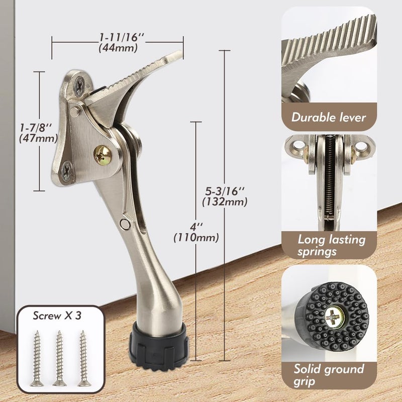 KXIPB Kickdown Door Stopper 4Inches - One Packs One Touch Adjustable Height Door Stop for The Bottom of Door The Bottom of Door Aluminum Alloy Metal Door Stopper with Rubber Tip Satin Nickel - Image 3