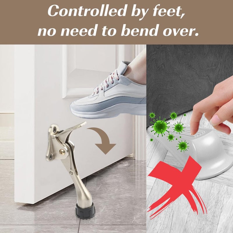 KXIPB Kickdown Door Stopper 4Inches - One Packs One Touch Adjustable Height Door Stop for The Bottom of Door The Bottom of Door Aluminum Alloy Metal Door Stopper with Rubber Tip Satin Nickel - Image 2