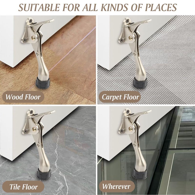 KXIPB Kickdown Door Stopper 4Inches - One Packs One Touch Adjustable Height Door Stop for The Bottom of Door The Bottom of Door Aluminum Alloy Metal Door Stopper with Rubber Tip Satin Nickel - Image 5