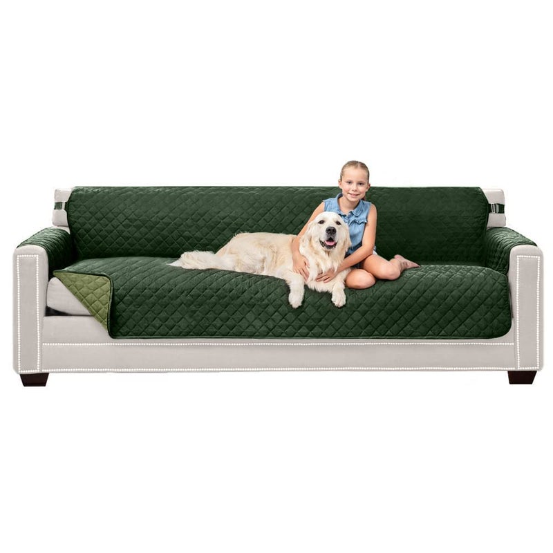 Sofa Shield Sofa Shield Couch Slip Cover with Patented Strap Cushion Protector Reversible Stain and Dog Tear Resistant Slipcover Quilted Microfiber 88in Seat Washable Covers for Dogs Pets Hunter Green Sage 