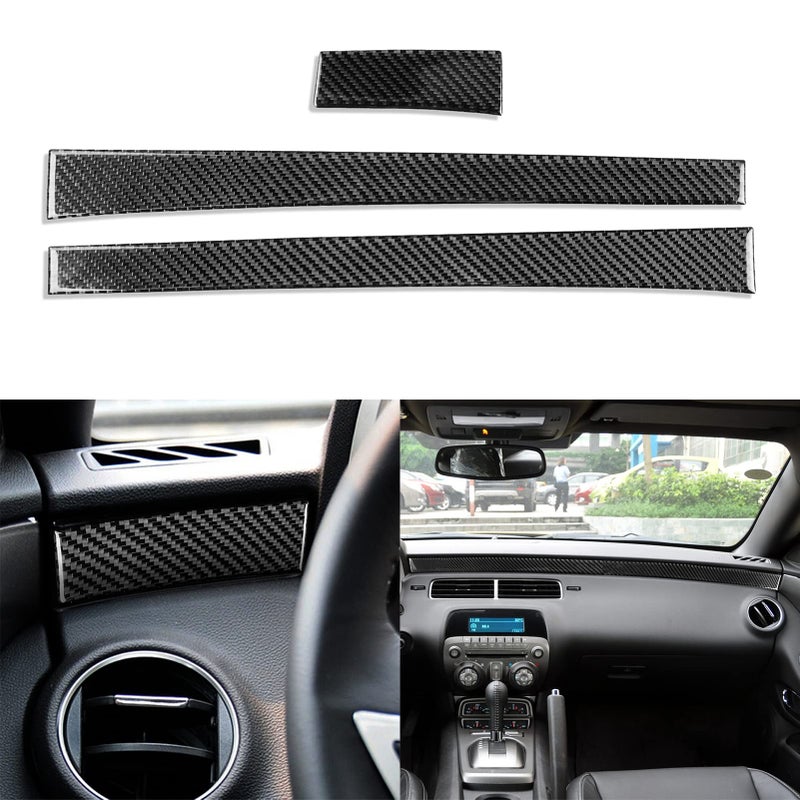 NVCNX Real Premium Carbon Fiber Compatible with ChevyChevrolet Camaro 20102015 2011 2012 2013 2014 Dashboard Driver CoPilot Side Panel Cover Strip Car Interior Dash Trim Accessories 3PCS Black - Image 2