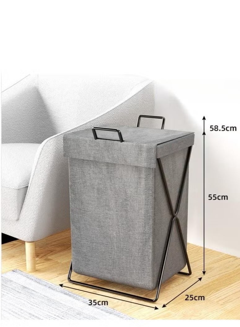 Large Collapsible Laundry Basket with Handles and Lid, Heavy-Duty Frame X-Shaped Laundry Hamper Laundry Bag for Laundry, Bedroom, Dorm - Image 3