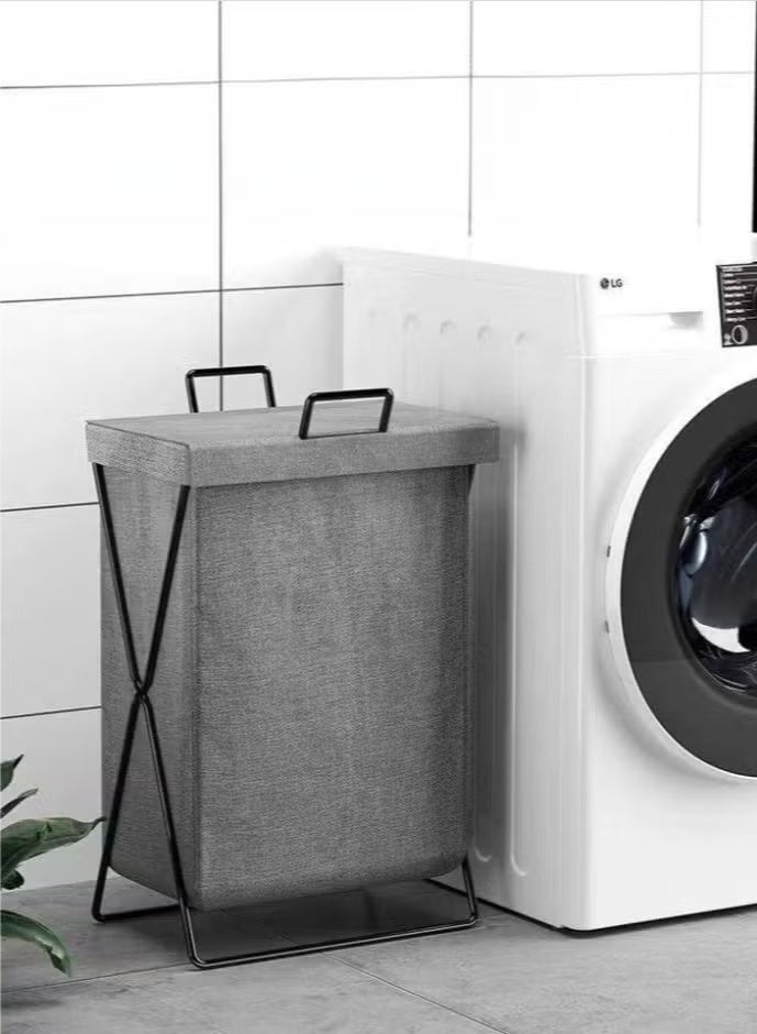 Large Collapsible Laundry Basket with Handles and Lid, Heavy-Duty Frame X-Shaped Laundry Hamper Laundry Bag for Laundry, Bedroom, Dorm - Image 1