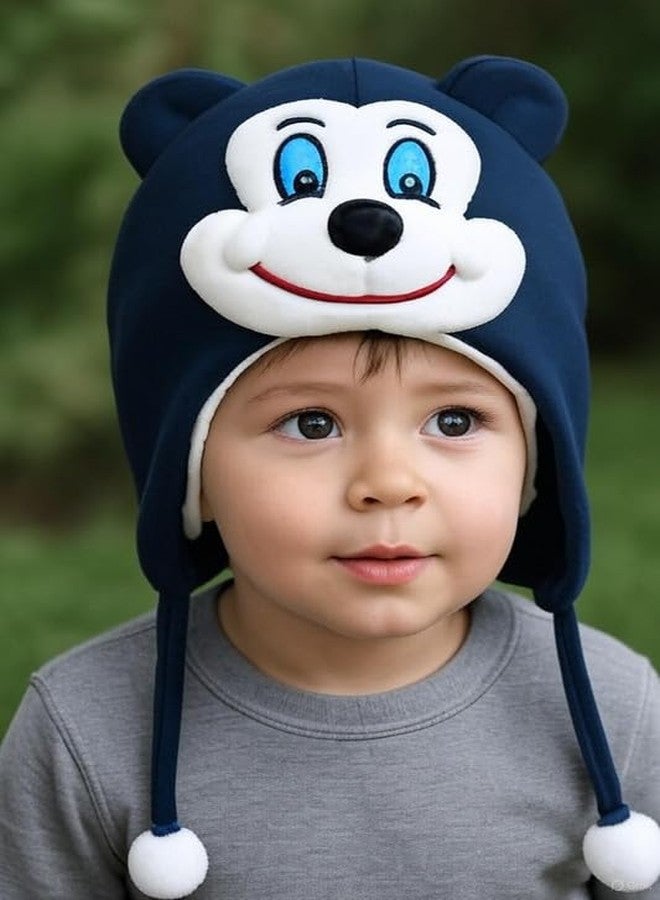 Krystle Cute Bear Face Knit Hat for Kids - Soft & Warm with Ears & Pom Poms (Blue,6-12 Months) - Image 2