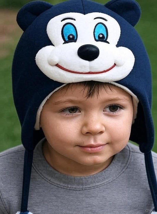 Krystle Cute Bear Face Knit Hat for Kids - Soft & Warm with Ears & Pom Poms (Blue,6-12 Months) - Image 3