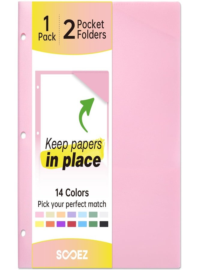 Sooez 1 Pack 3 Holes Pocket Folders with Labels, Heavy Duty Binder Folder with Pockets and Holes, Plastic Folders with Pockets for 3 Ring Binder, Letter Size File Folders Back to School Pink - Image 1