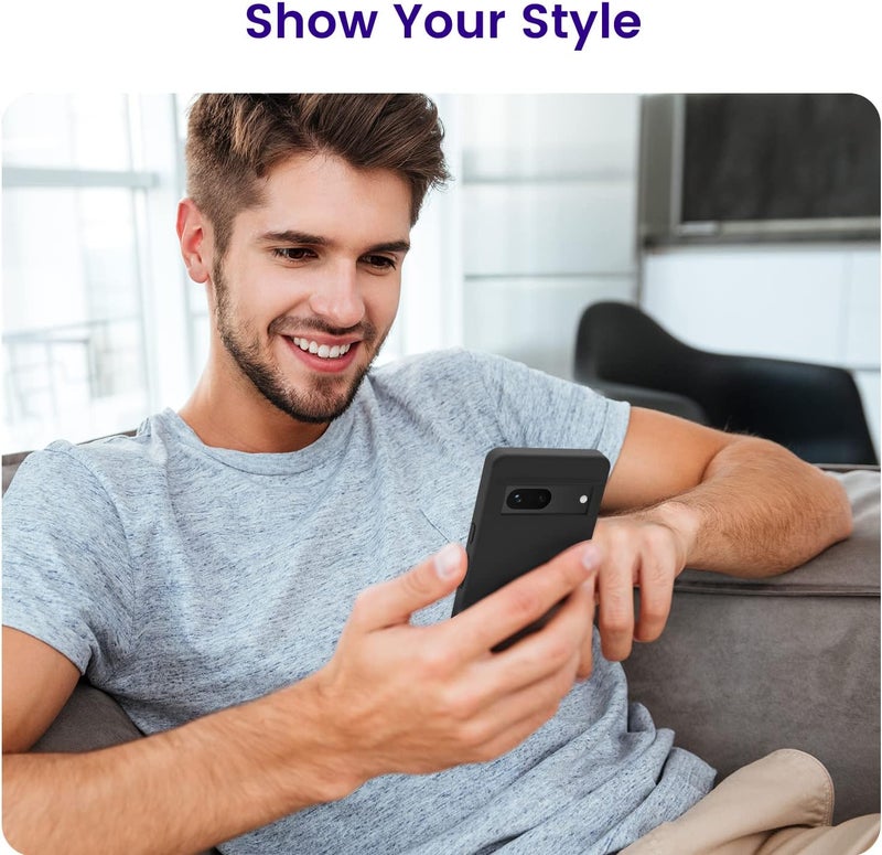 اوتوفلاي حافظة المصممة لهاتف Pixel 7، حافظة هاتف رفيعة ونحيفة مقاومة للصدمات من السيليكون لهاتف Google Pixel 7 مقاس 6.3 بوصة (أسود) - Image 4