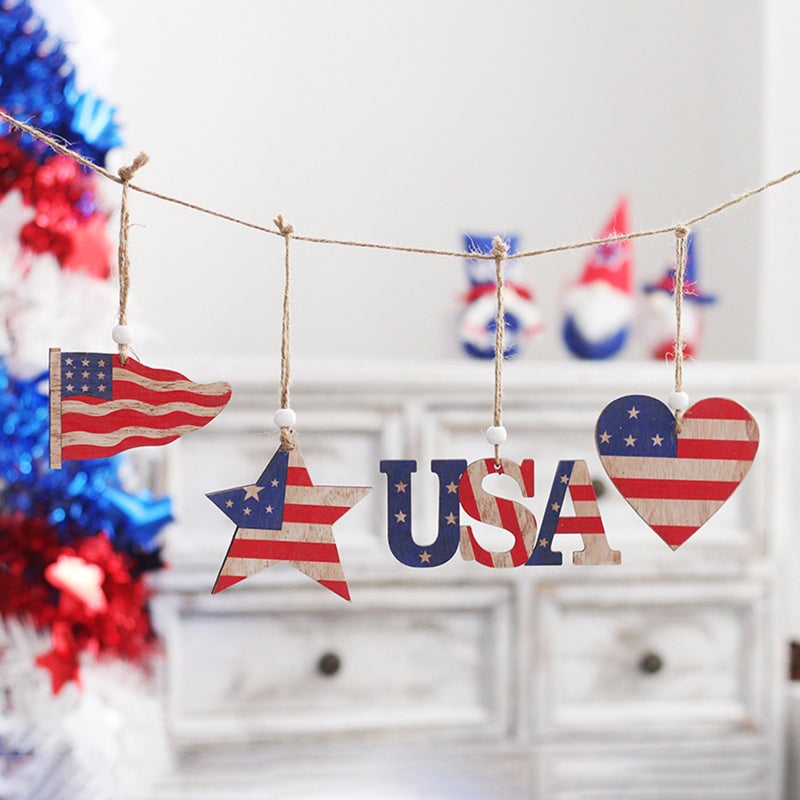 3PCS Patriotic Wood Ornaments 4th of July Wooden Hanging Pedant Set Patriotic Themed Hanging Tags Decoration for Party Home Wall Tree Hanging Decor - Image 4
