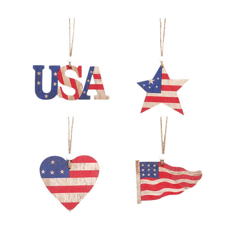3PCS Patriotic Wood Ornaments 4th of July Wooden Hanging Pedant Set Patriotic Themed Hanging Tags Decoration for Party Home Wall Tree Hanging Decor - Image 1