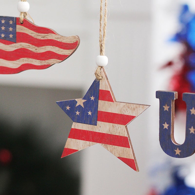 3PCS Patriotic Wood Ornaments 4th of July Wooden Hanging Pedant Set Patriotic Themed Hanging Tags Decoration for Party Home Wall Tree Hanging Decor - Image 3