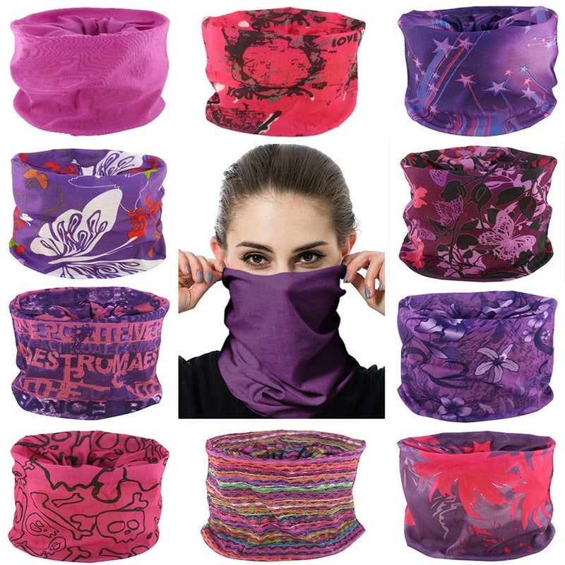 Cutewing Neck Gaiter Face Mask for Women,10PCS Tube Scarf Seamless Bandanas,Purple Ourdoor Face Mask Face Covering Magic Headband UV Headwrap Balaclavas for Sports Workout Fitness - Image 1