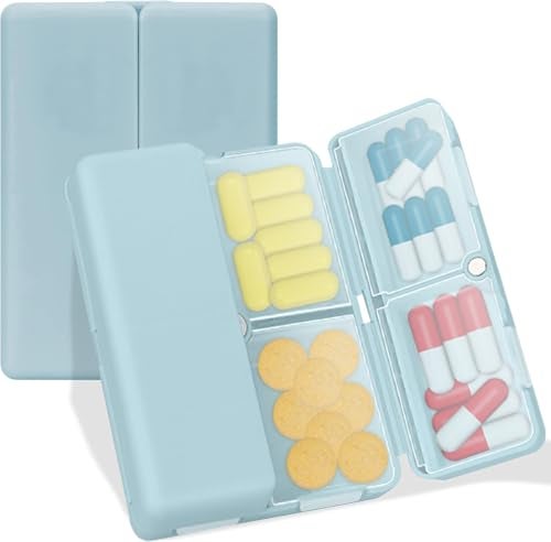 Prplet Tablets Pill Medicine Organizer Box – 7 Compartment Daily Storage Case for Vitamins, Supplements, Medication – Compact Travel Pill Container (Blue) - Image 1