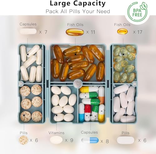 Prplet Tablets Pill Medicine Organizer Box – 7 Compartment Daily Storage Case for Vitamins, Supplements, Medication – Compact Travel Pill Container (Blue) - Image 2